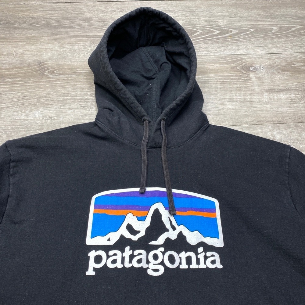 Patagonia Uprisal Hoody Mens XL Black Fitz Roy Logo Graphic Pullover Sweatshirt - Picture 2 of 9